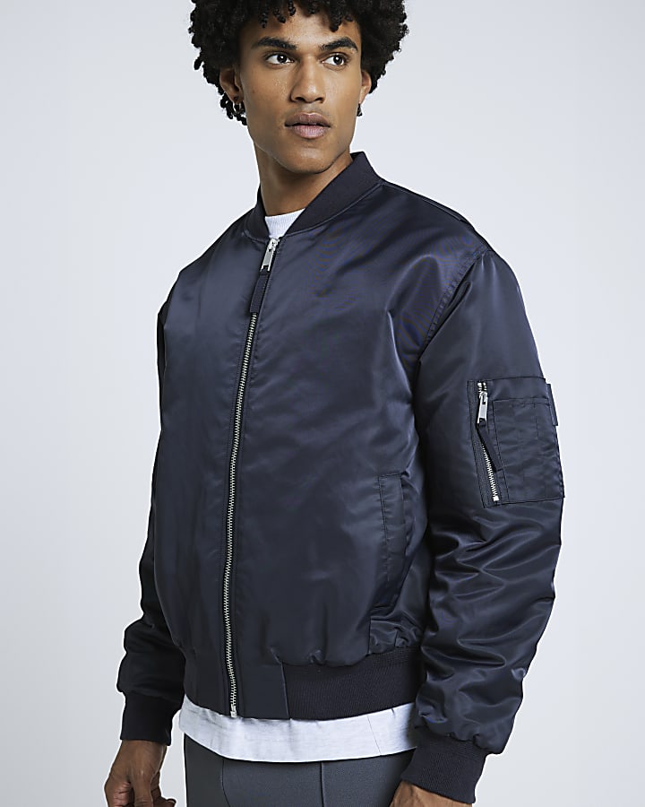 Navy Regular Fit Bomber Jacket