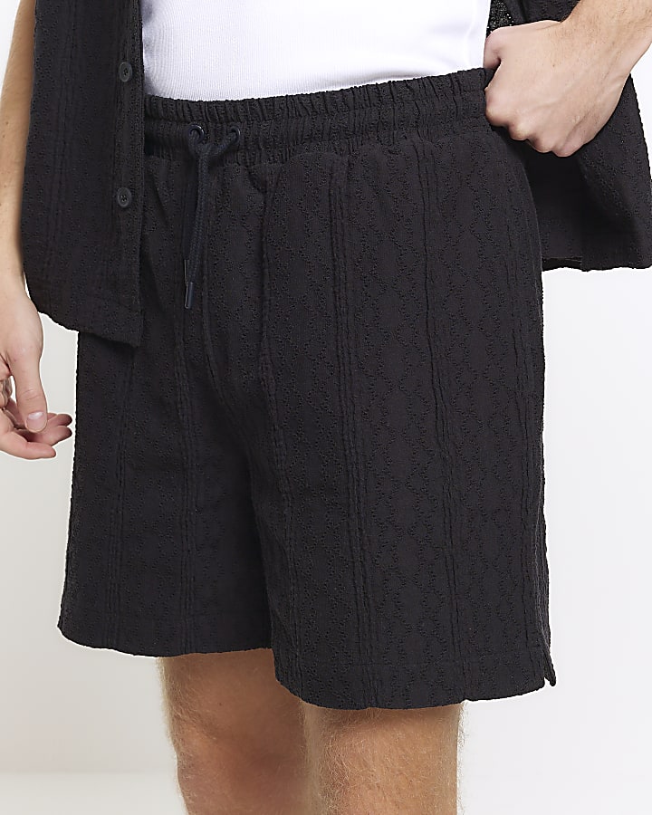 Navy regular fit crochet shorts