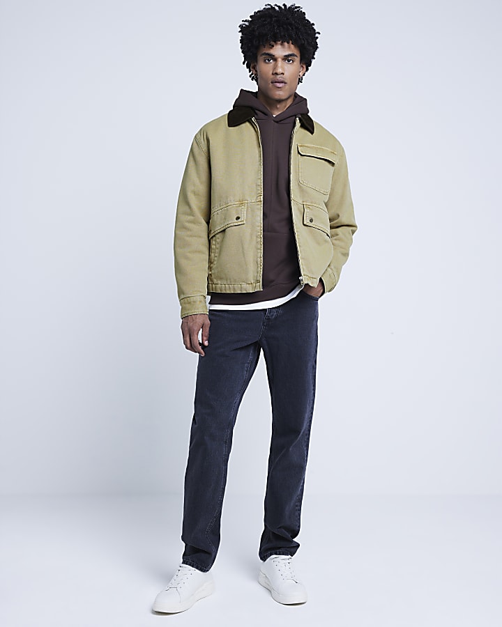 Beige regular fit worker jacket