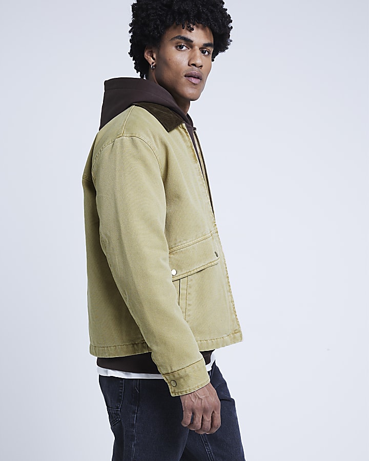 Beige regular fit worker jacket