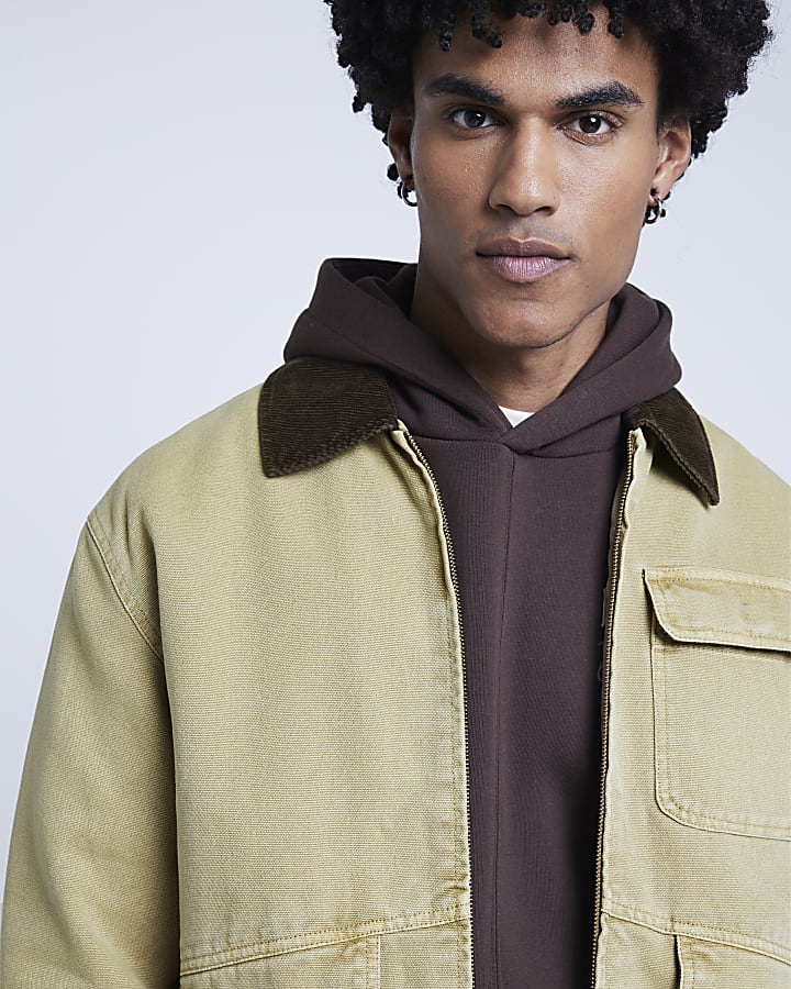 Beige regular fit worker jacket