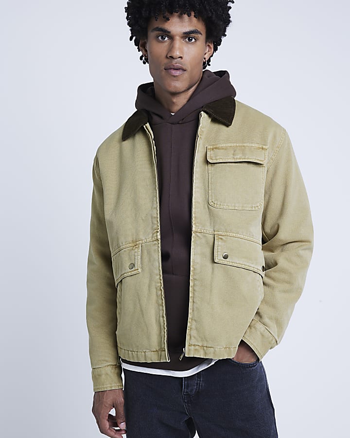 Beige regular fit worker jacket