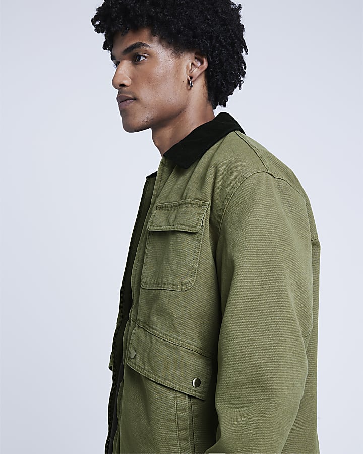 Khaki regular fit worker jacket