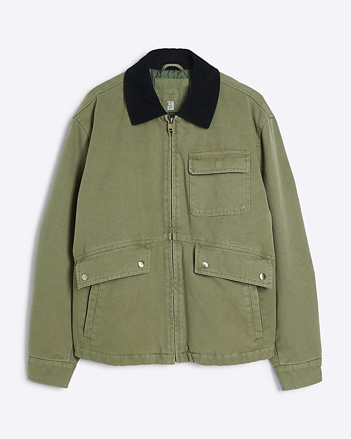 Khaki regular fit worker jacket