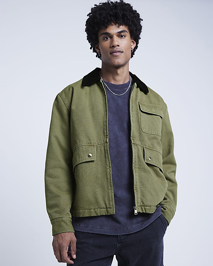 Khaki regular fit worker jacket