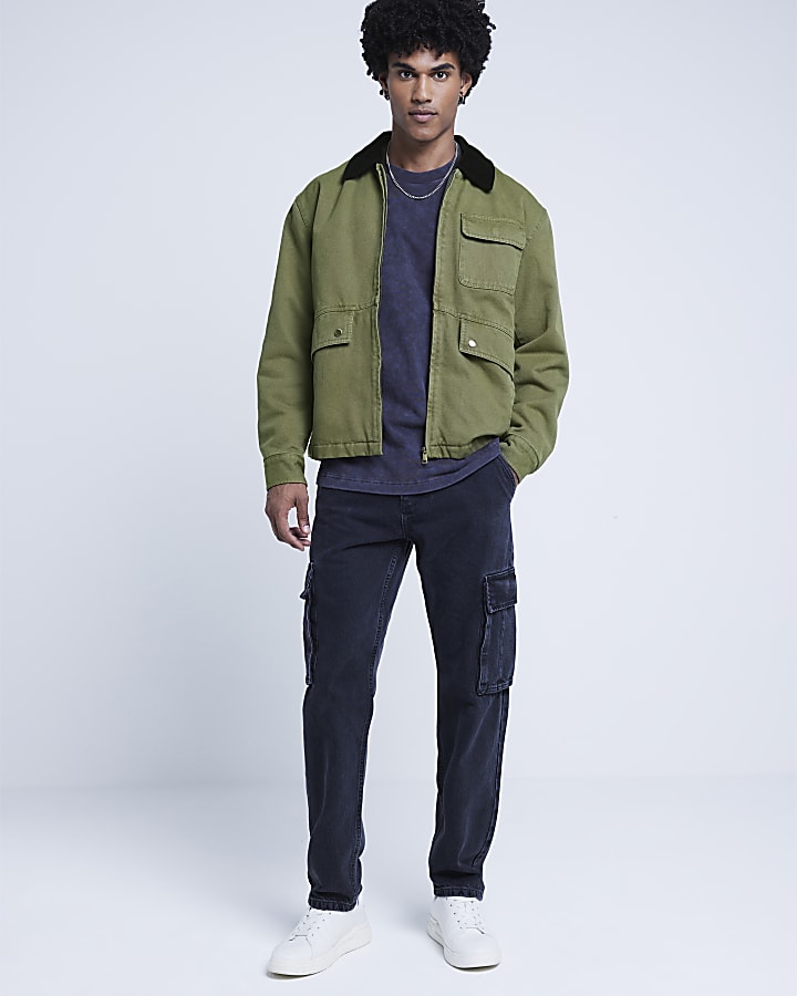 Khaki regular fit worker jacket