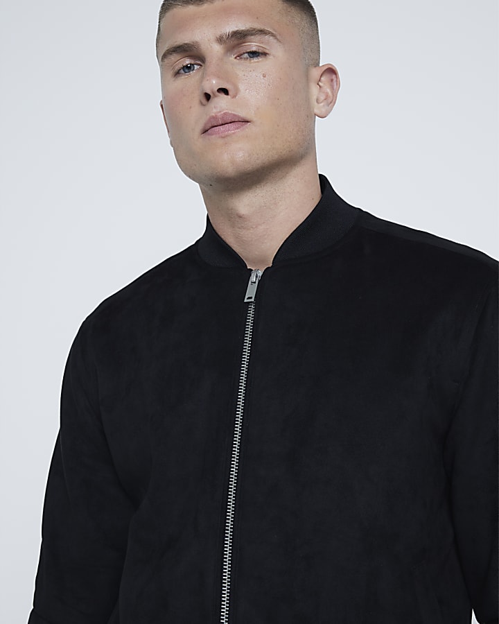 Black regular fit suedette bomber jacket