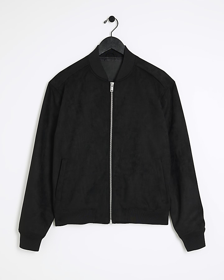 Black regular fit suedette bomber jacket