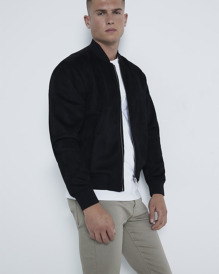 Black regular fit suedette bomber jacket