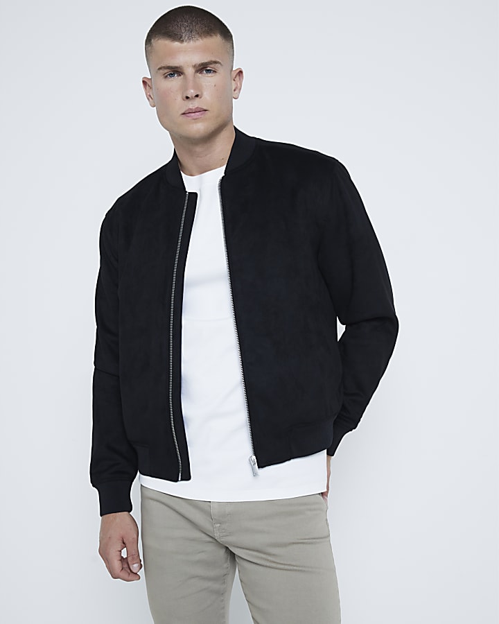 Black regular fit suedette bomber jacket