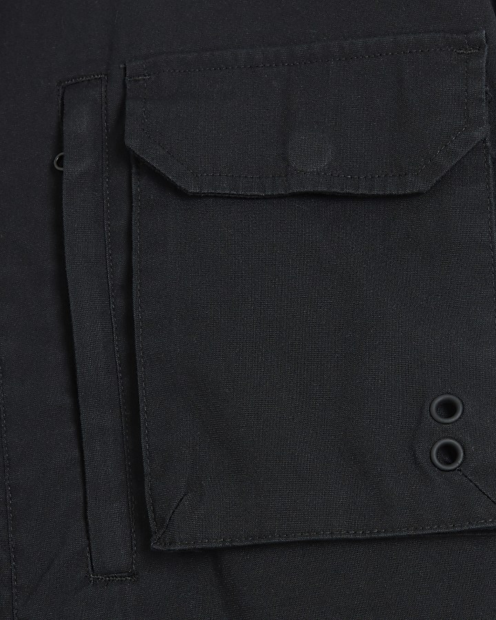 Black Regular Fit Utility Zip Up Shacket