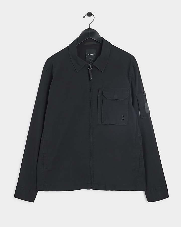 Black Regular Fit Utility Zip Up Shacket