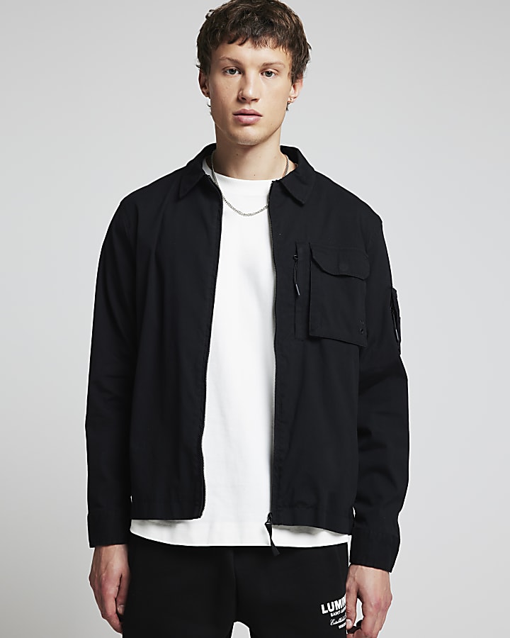 Black Regular Fit Utility Zip Up Shacket