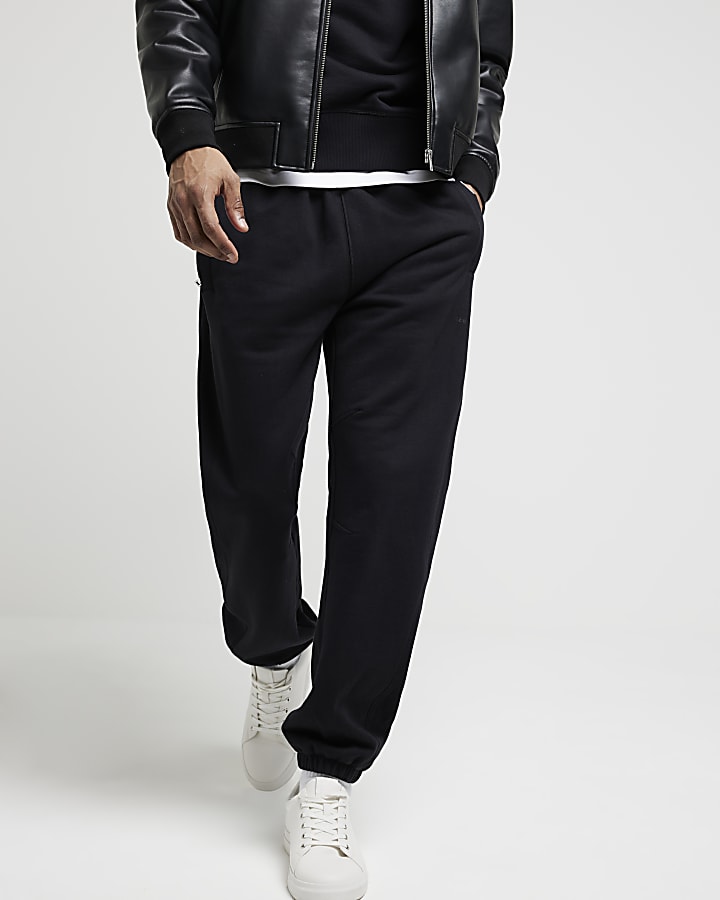 Black regular fit loopback joggers