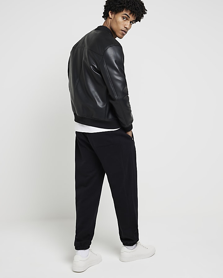 Black regular fit loopback joggers