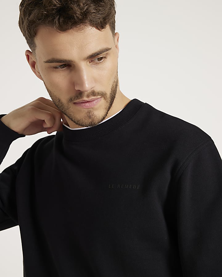 Black regular fit loopback sweatshirt