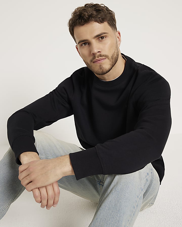 Black regular fit loopback sweatshirt