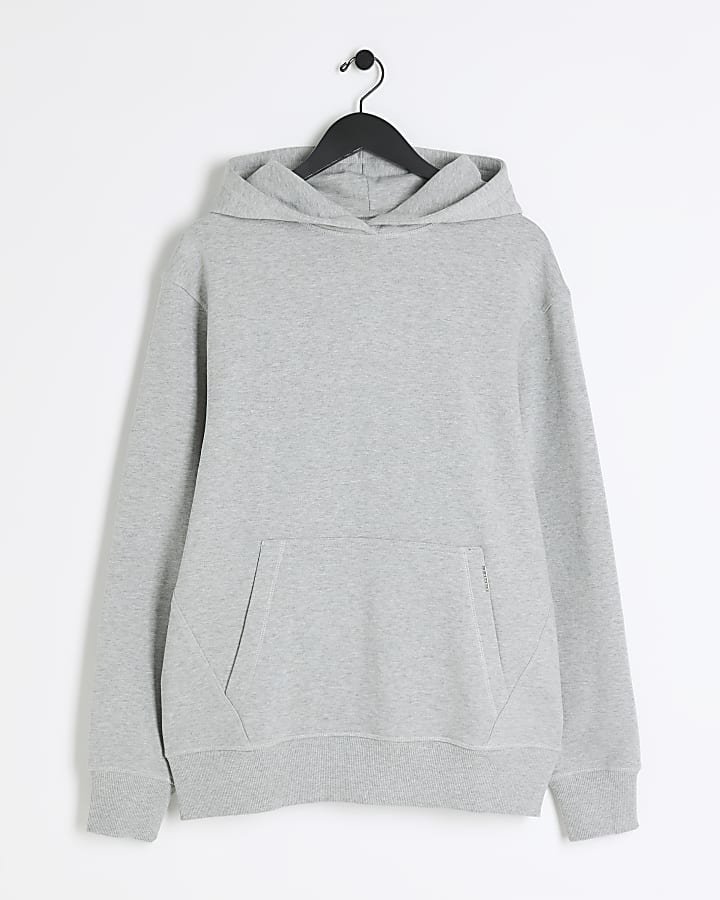 Grey regular fit loopback hoodie