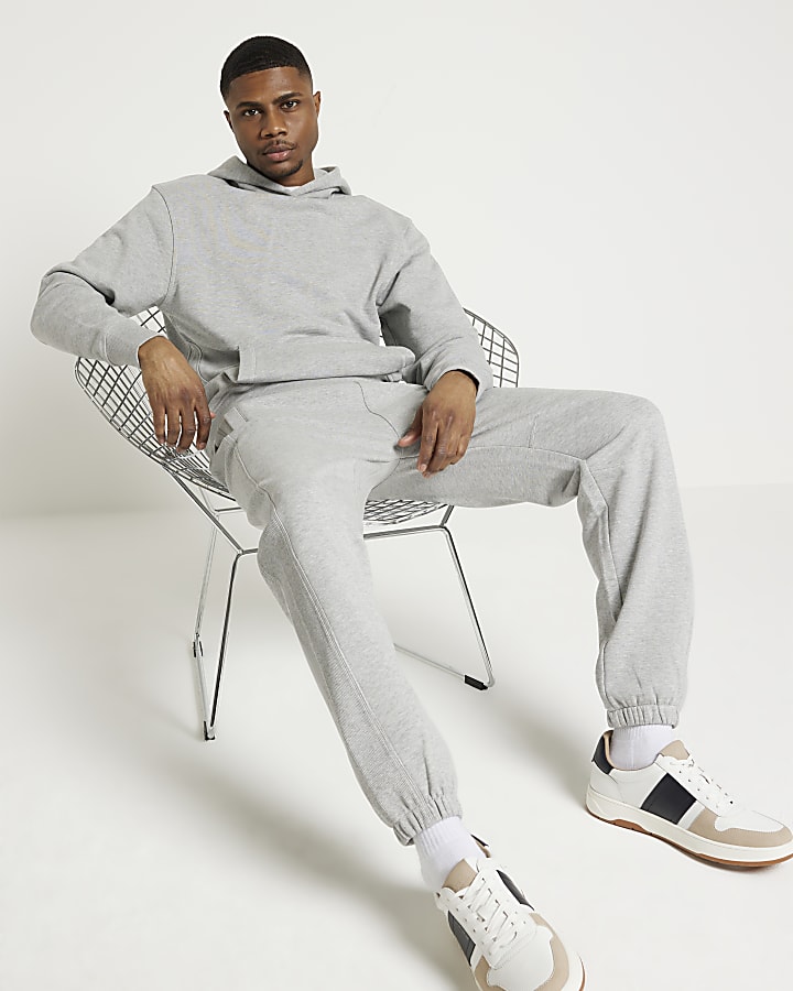 Grey regular fit loopback hoodie