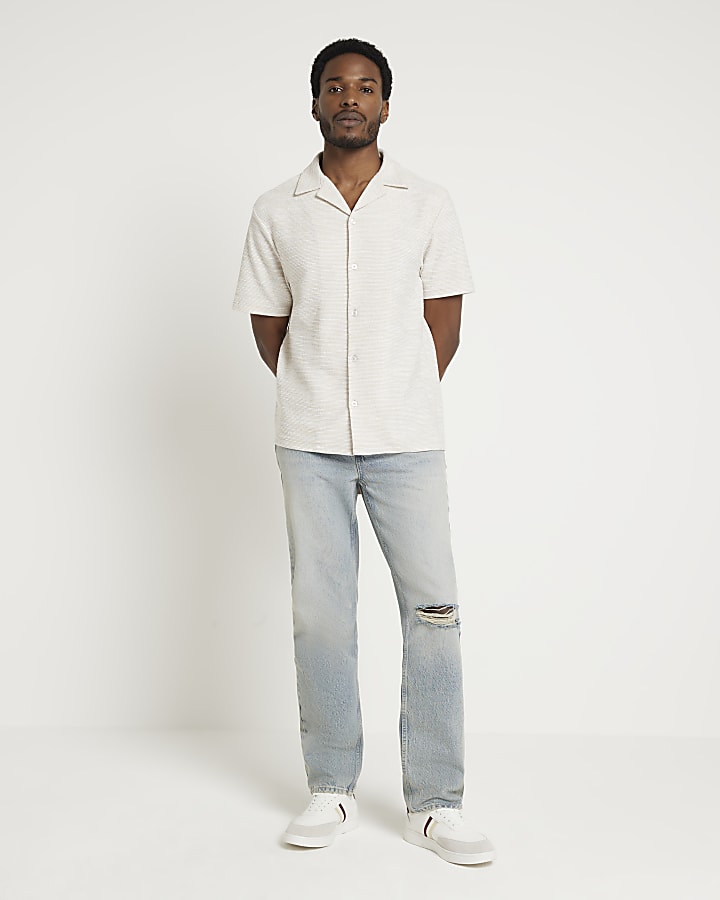 Stone regular fit textured revere shirt