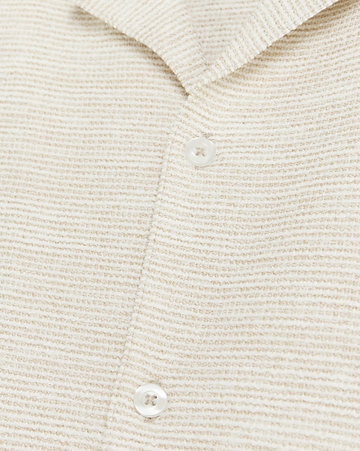 Stone regular fit textured revere shirt