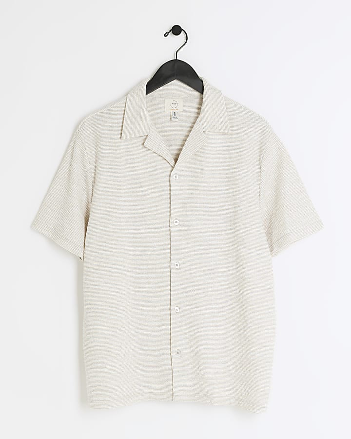 Stone regular fit textured revere shirt