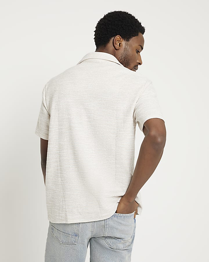 Stone regular fit textured revere shirt