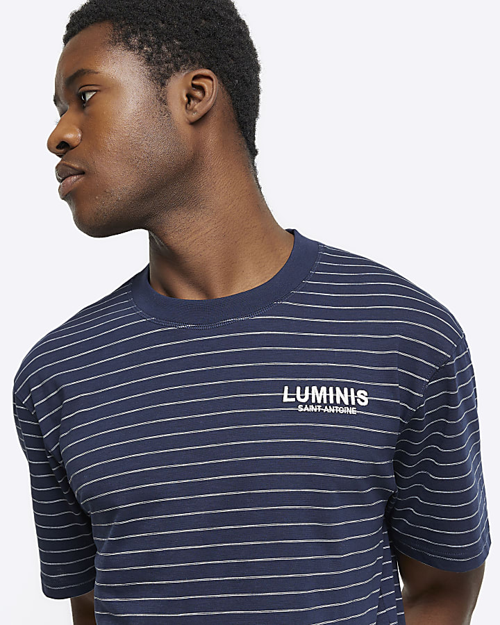 Navy regular fit stripe graphic t-shirt