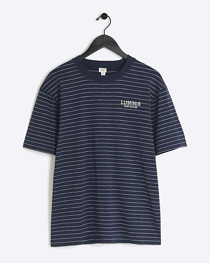 Navy regular fit stripe graphic t-shirt