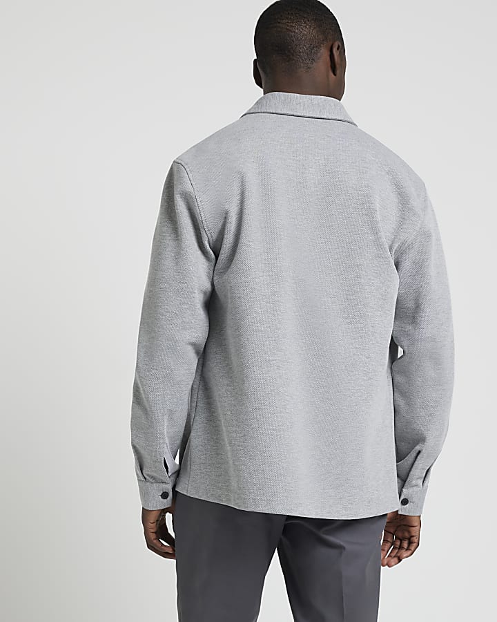 Grey regular fit pocket jersey overshirt