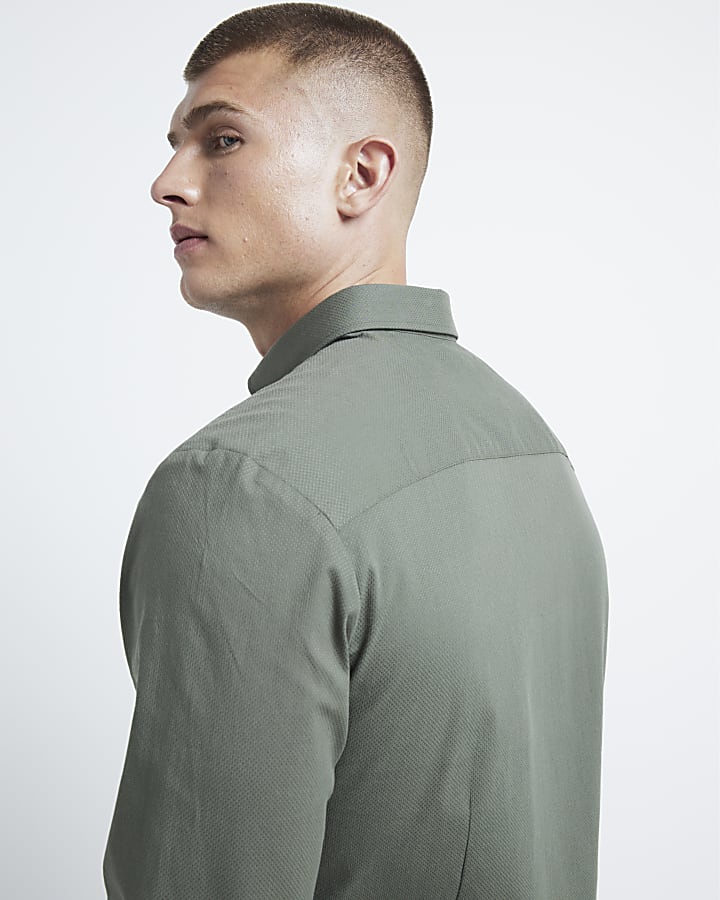 Khaki muscle stretch smart long sleeve shirt