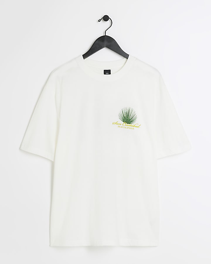 Beige oversized fit palm tree graphic t-shirt