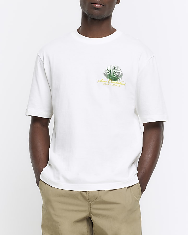 Beige oversized fit palm tree graphic t-shirt