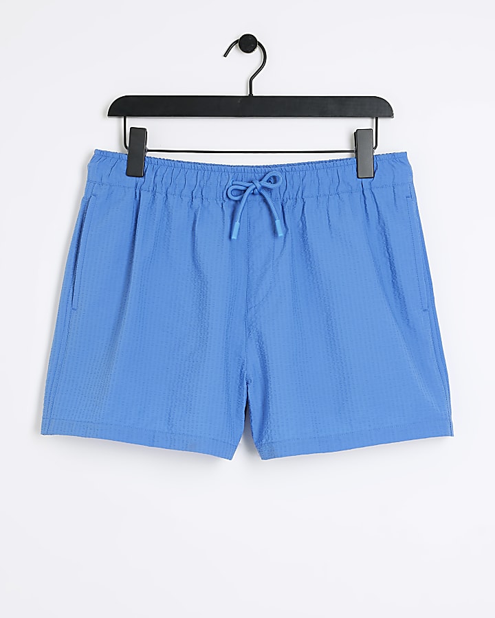 Blue Regular Fit Seersucker Swim Shorts