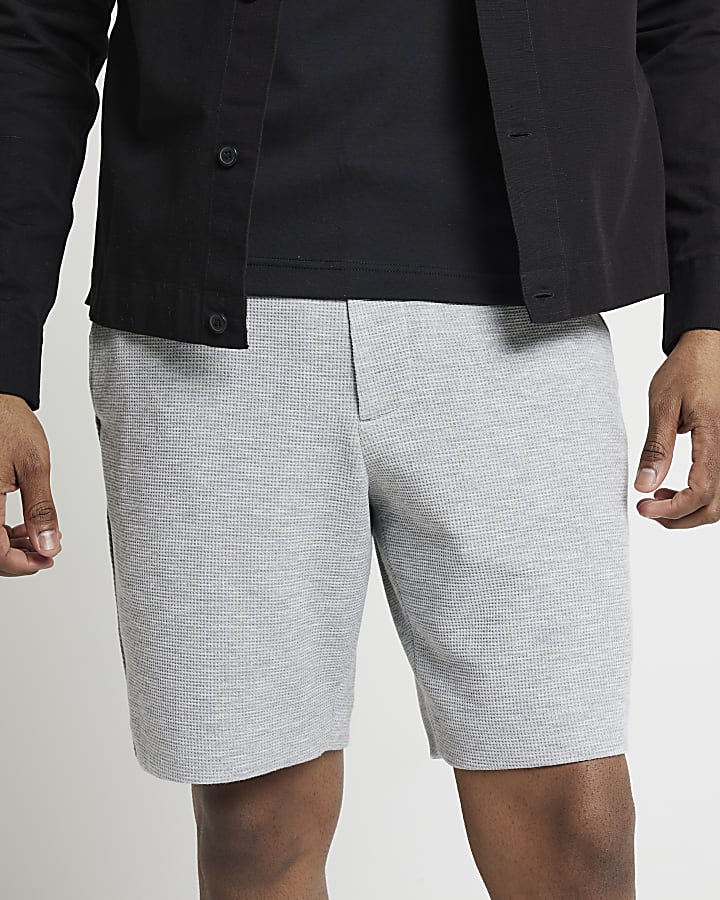 Grey slim fit waffle shorts