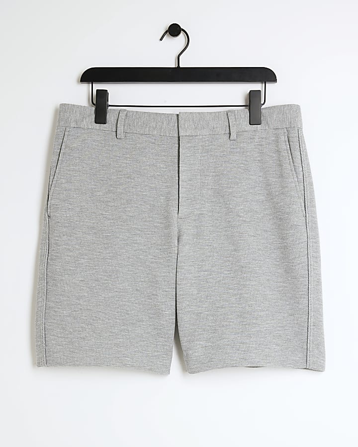 Grey slim fit waffle shorts