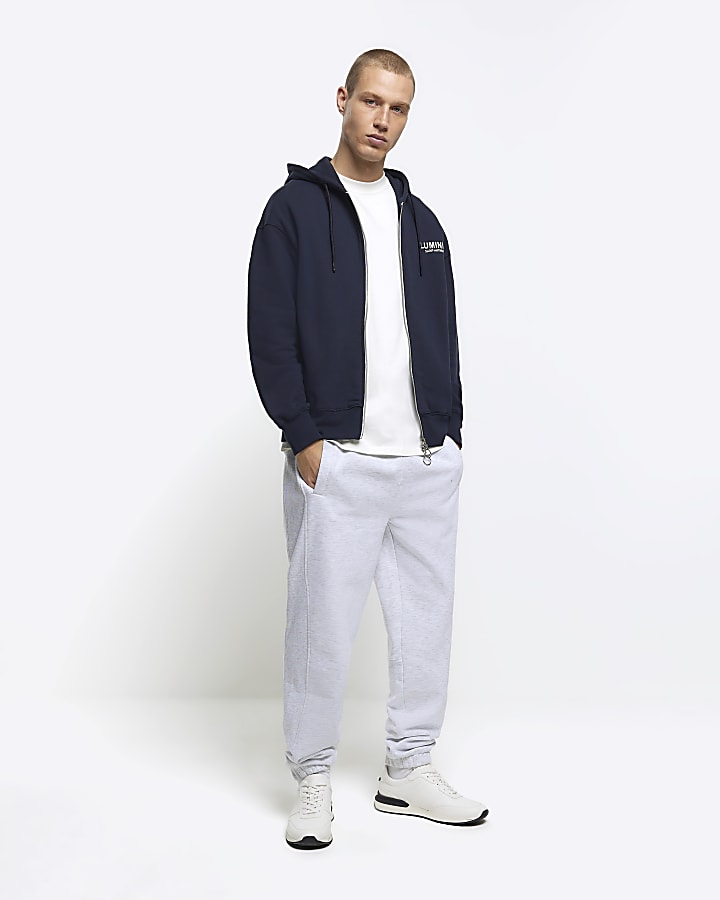 Navy oversized fit zip through hoodie