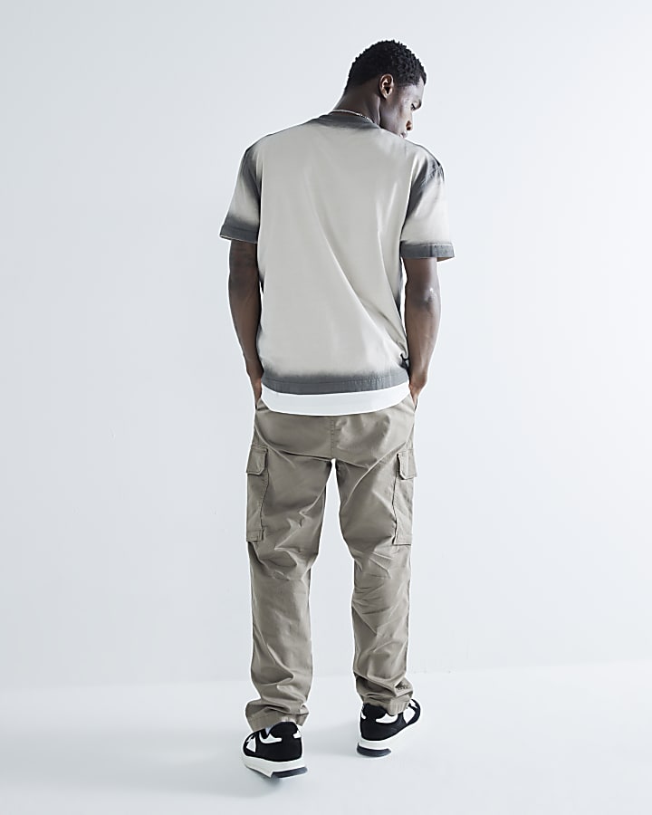 Beige regular fit utility cargo trousers