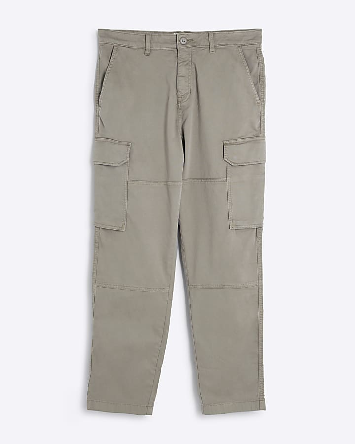 Beige regular fit utility cargo trousers