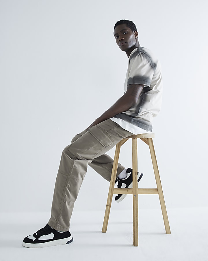 Beige regular fit utility cargo trousers