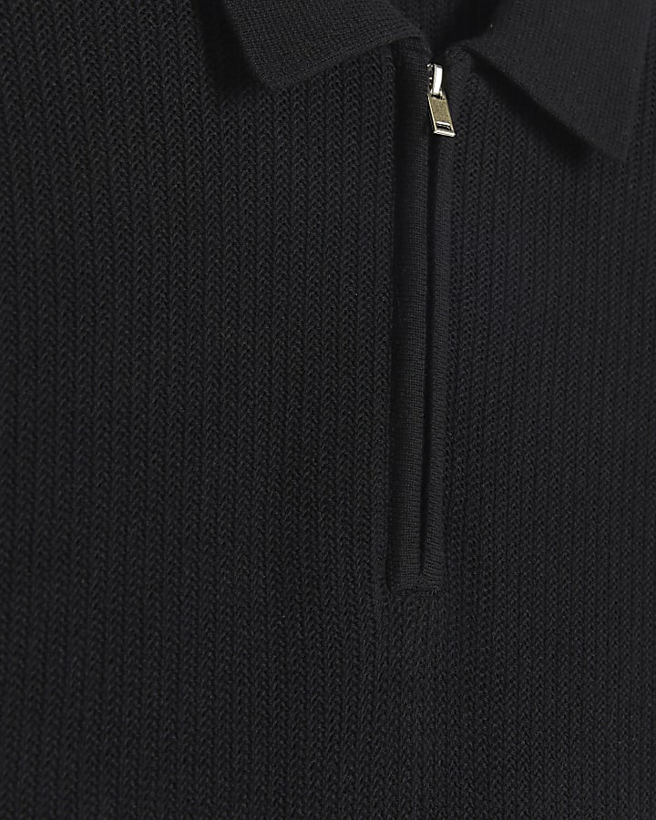 Black slim fit knitted polo shirt