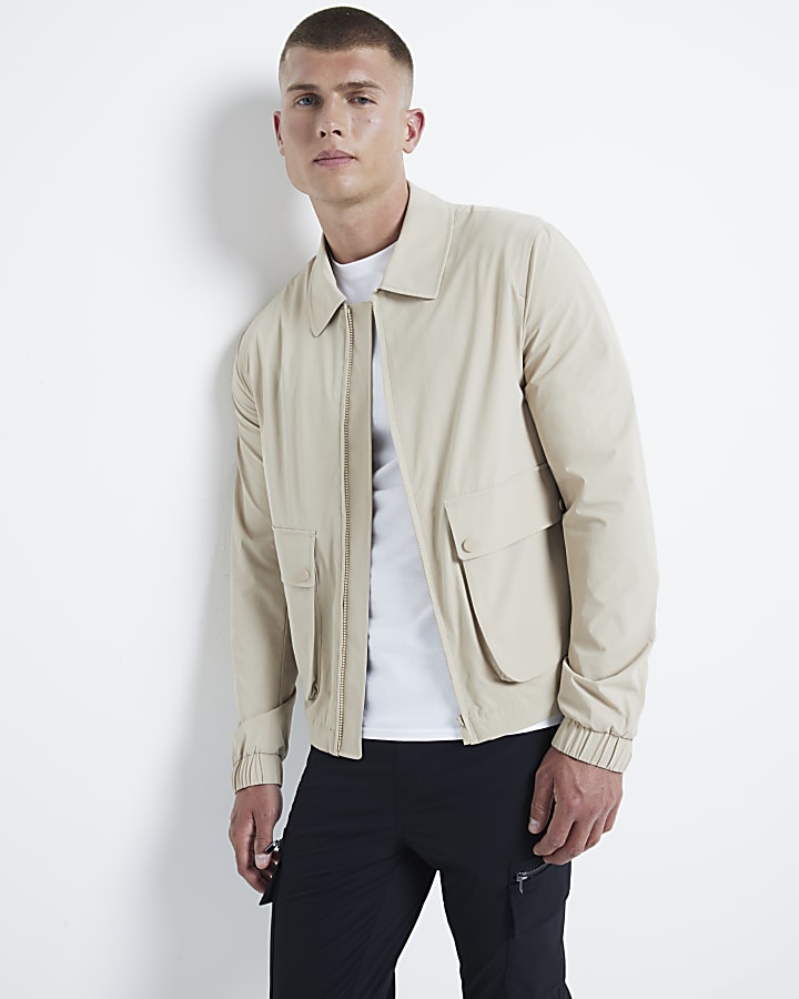 Stone regular fit zip up Harrington jacket