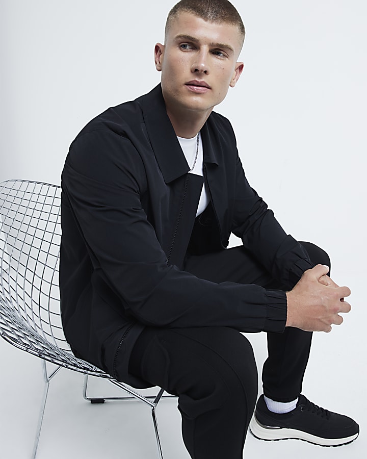 Black regular fit zip up Harrington jacket