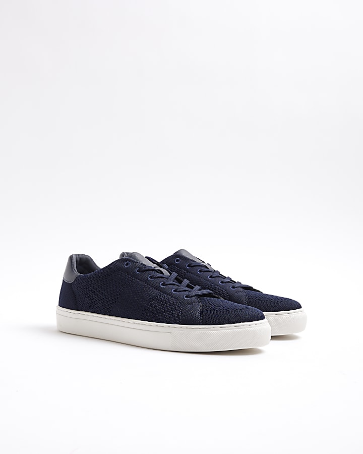 Navy knit lace up trainers