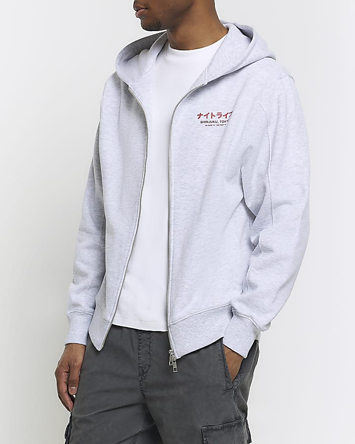 Beige regular fit Japanese graphic hoodie