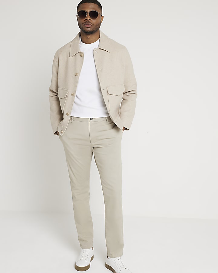 Stone skinny fit smart chino trousers