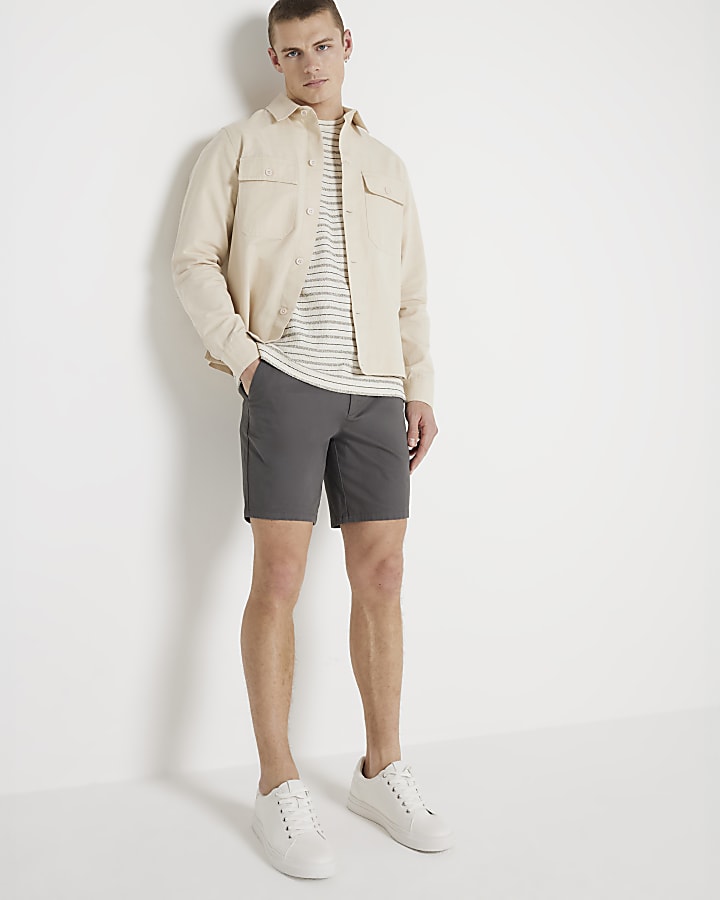 Grey skinny fit chino shorts