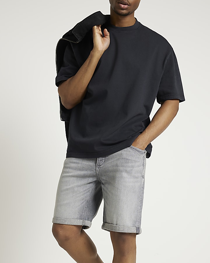 Grey slim fit turned denim shorts