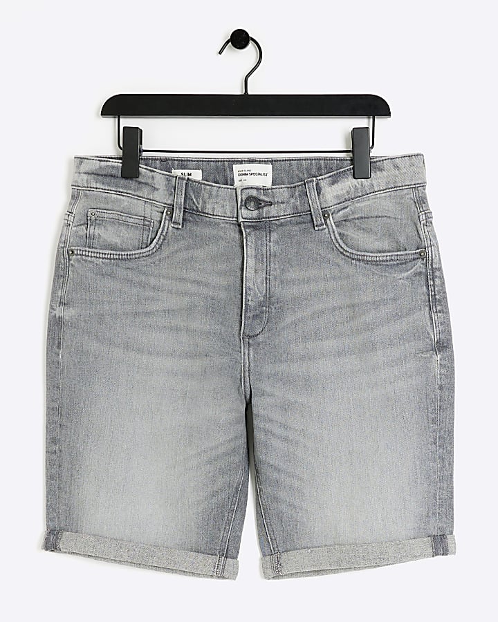 Grey slim fit turned denim shorts