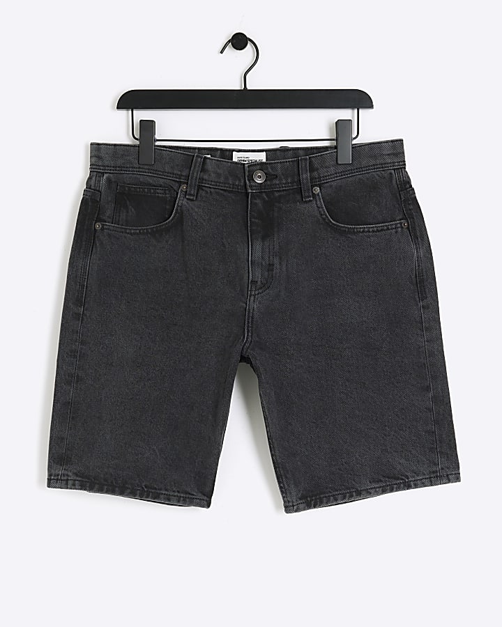 Black regular fit denim shorts